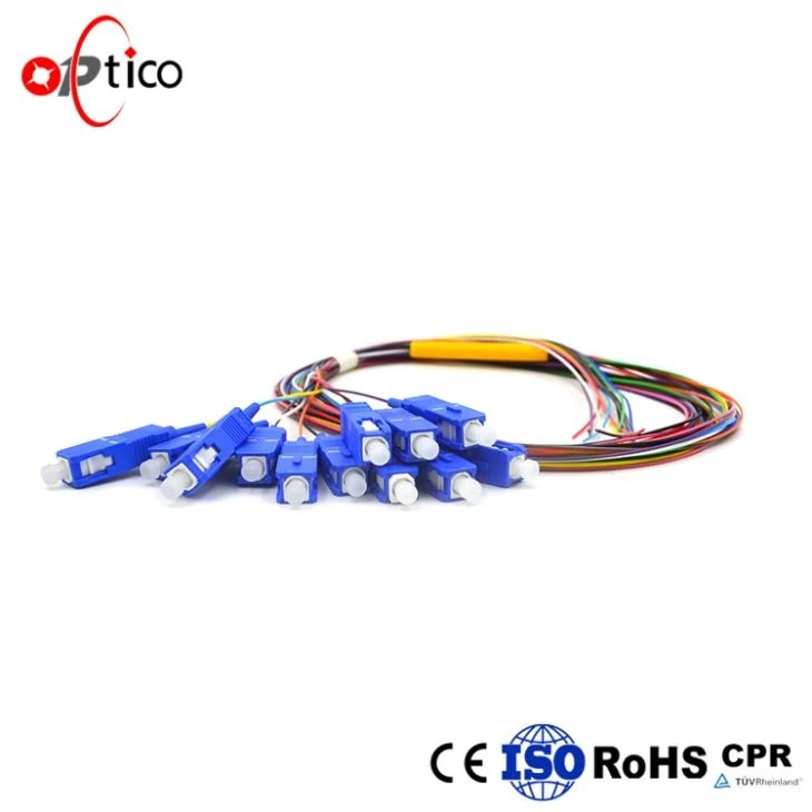 SC UPC 12 Color Fiber Optic Bundle Pigtail 0.9MM 1 Meter