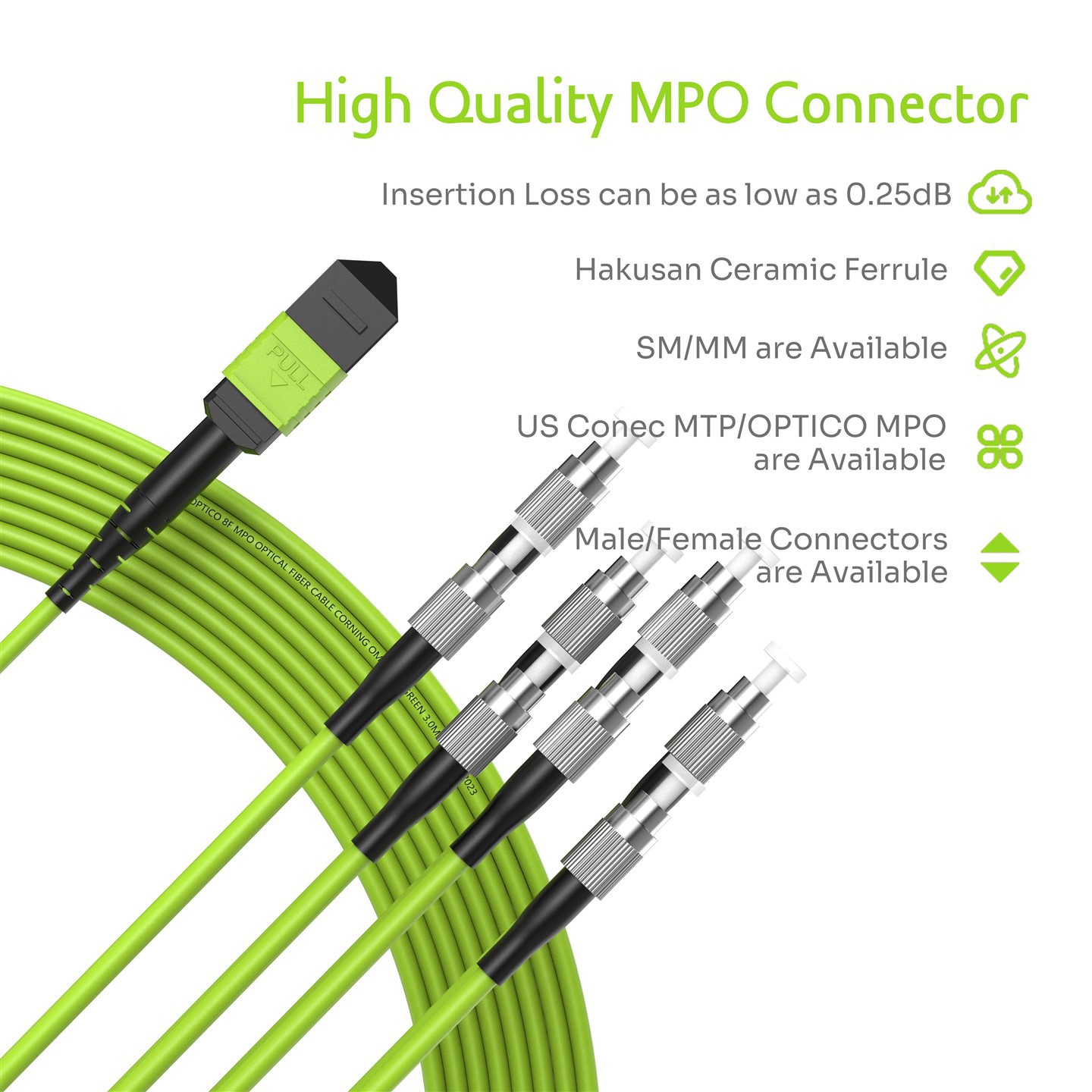 8F MPO To FC Fiber Optical Breakout Cable